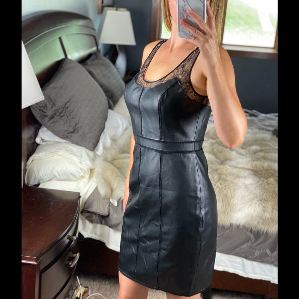 Aidan Mattox Faux Leather Scoop Neck Lace Dress - Size 8